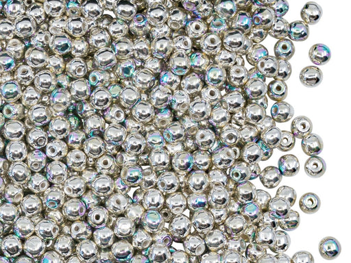 Round Beads 3 mm, Crystal Sterling Silver Plated AB, Czech Glass