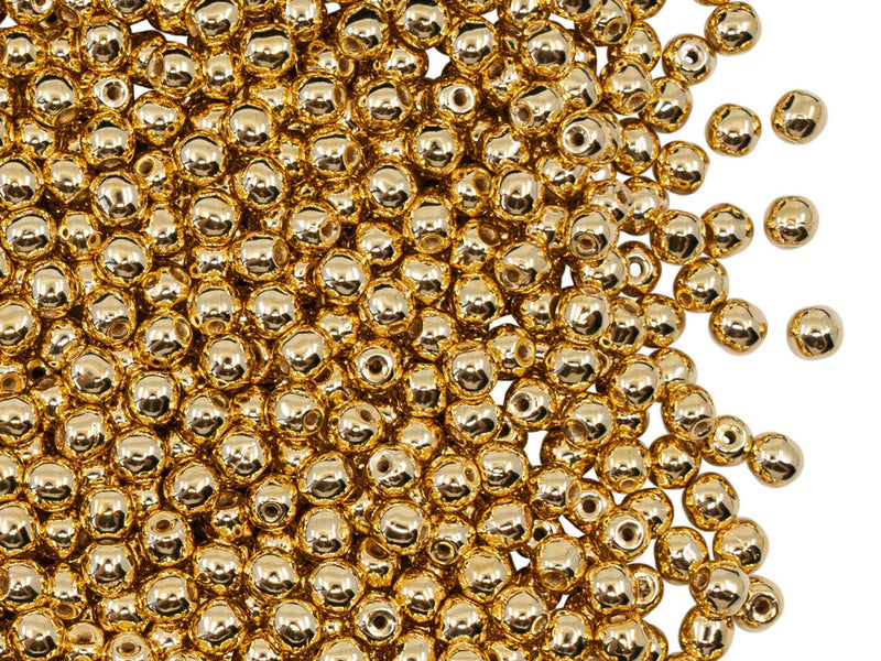 Round Beads 3 mm, Crystal 24KT Gold Plated, Czech Glass