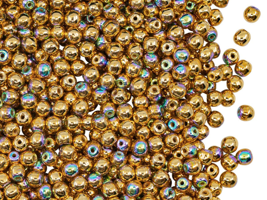 Round Beads 3 mm, Crystal 24KT Gold Plated AB, Czech Glass