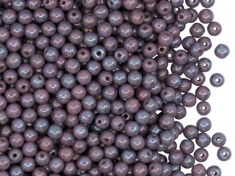 100 pcs Round Beads 3 mm, Opaque Pink Nebula, Czech Glass