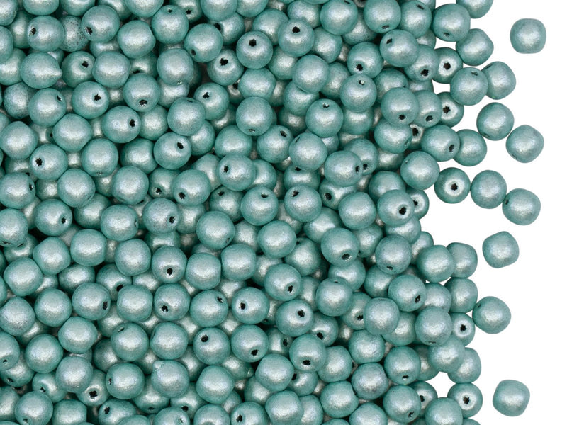 Round Beads 3 mm, Opaque Metallic Light Green Matte, Czech Glass