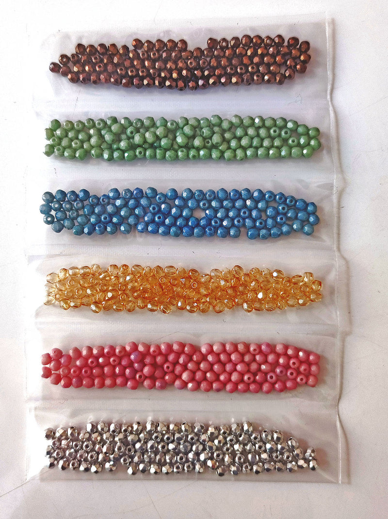 Set of Czech Fire-Polished Glass Beads Round 3mm - 6 colors (3FP025 3FP027 3FP028 3FP029 3FP031 3FP033)
