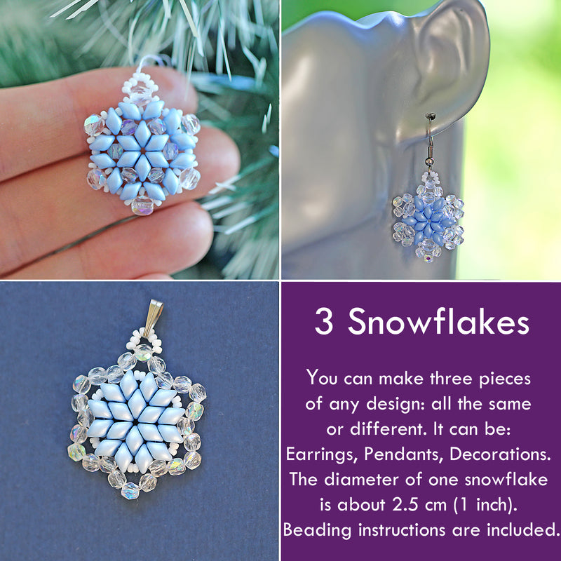 Exclusive Beading KIT “3 Snowflakes” (DIY beaded jewelry making), Blue
