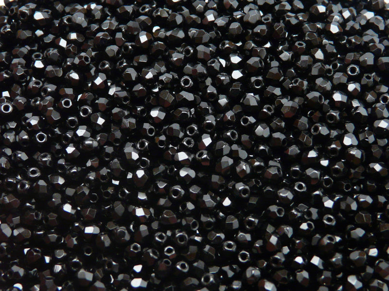 Set of Round Fire Polished Beads (3mm, 4mm), 3 colors: Jet Black, Crystal AB, Chalk White), Czech Glass