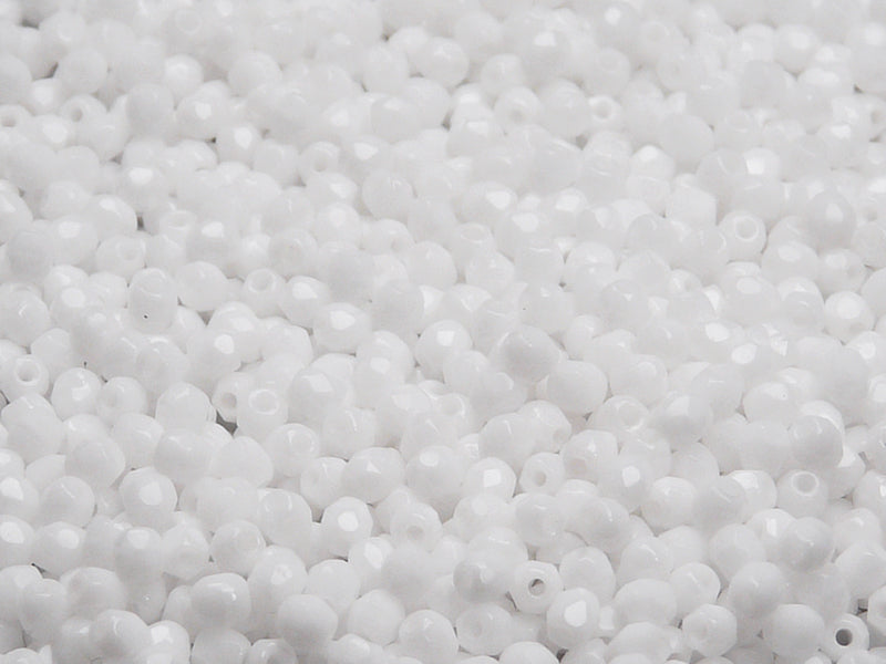 Set of Round Fire Polished Beads (3mm, 4mm, 6mm, 8mm), 3 colors: Crystal Vitrail, Chalk White, Jet Black, Czech Glass