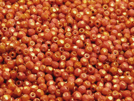 100 pcs Fire Polished Faceted Beads Round, 3mm, Opaque Mix Red/Orange Ceramic Look, Czech Glass
