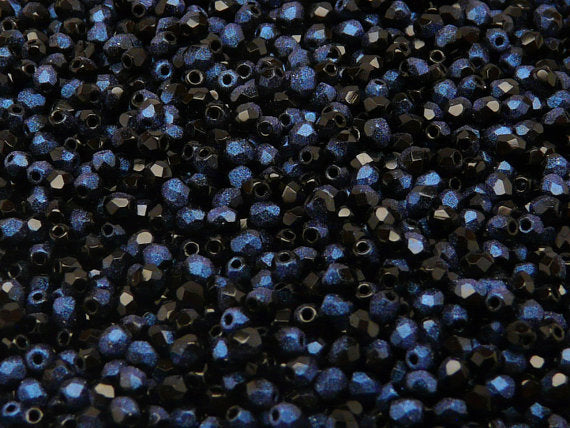 Set of Czech Fire-Polished Glass Beads Round 3mm - 6 colors (3FP001 3FP002 3FP007 3FP033 3FP052 3FP054)
