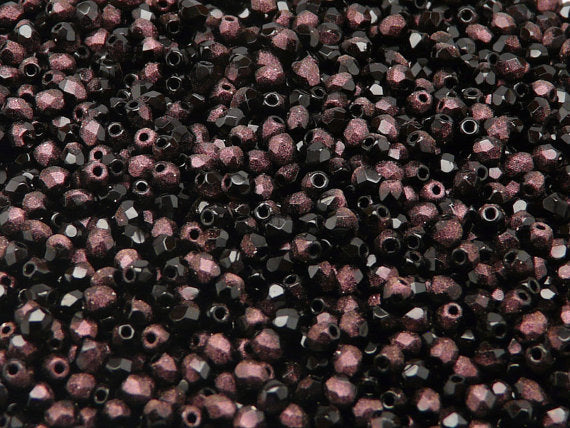 Set of Czech Fire-Polished Glass Beads Round 3mm - 6 colors (3FP007 3FP010 3FP012 3FP017 3FP038 3FP056)