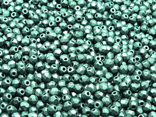 100 pcs Fire Polished Faceted Beads Round, 3mm, Opaque Dark Green Matte, Czech Glass