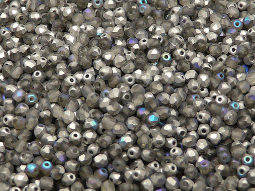 100 pcs Fire Polished Faceted Beads Round, 3mm, Crystal Matte Silver Rainbow, Czech Glass