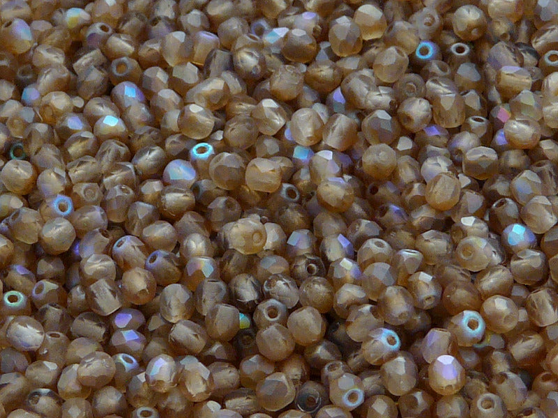 100 pcs Fire Polished Faceted Beads Round, 3mm, Crystal Matte Brown Rainbow, Czech Glass