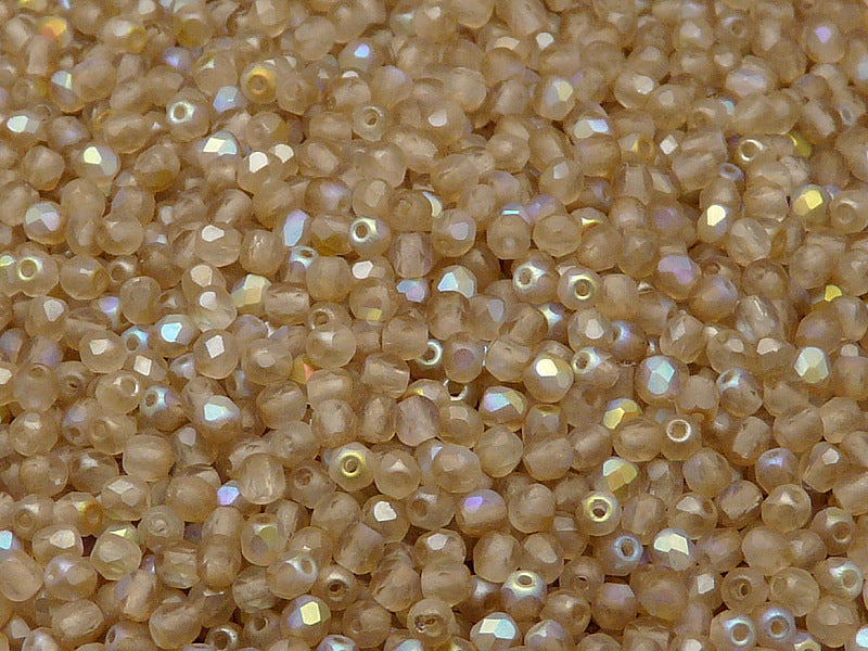 100 pcs Fire Polished Faceted Beads Round, 3mm, Crystal Matte Lemon Rainbow, Czech Glass