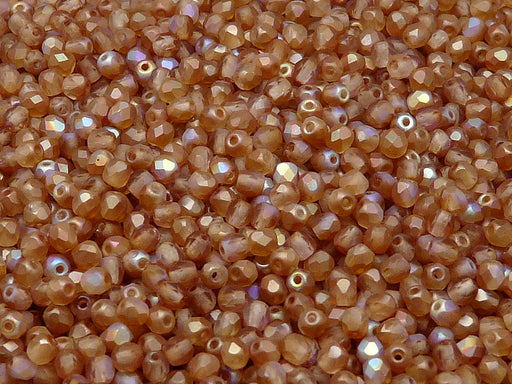 100 pcs Fire Polished Faceted Beads Round, 3mm, Crystal Matte Orange Rainbow, Czech Glass