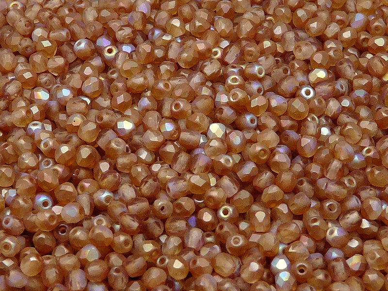 100 pcs Fire Polished Faceted Beads Round, 3mm, Crystal Matte Orange Rainbow, Czech Glass
