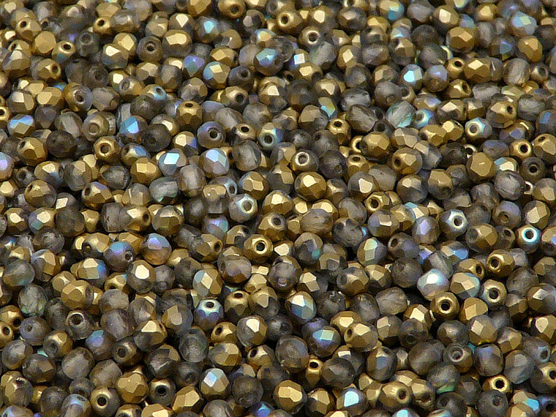 100 pcs Fire Polished Faceted Beads Round, 3mm, Crystal Matte Golden Rainbow, Czech Glass