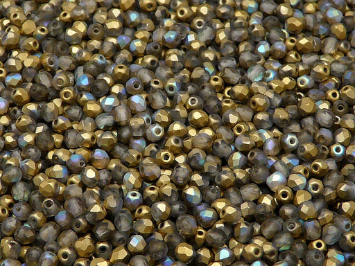 100 pcs Fire Polished Faceted Beads Round, 3mm, Crystal Matte Golden Rainbow, Czech Glass