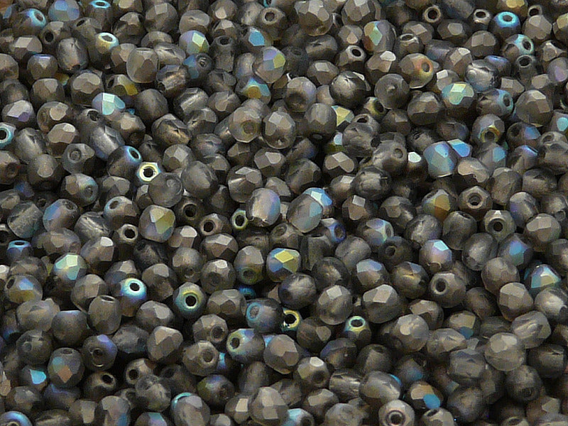 100 pcs Fire Polished Faceted Beads Round, 3mm, Crystal Matte Graphite Rainbow, Czech Glass
