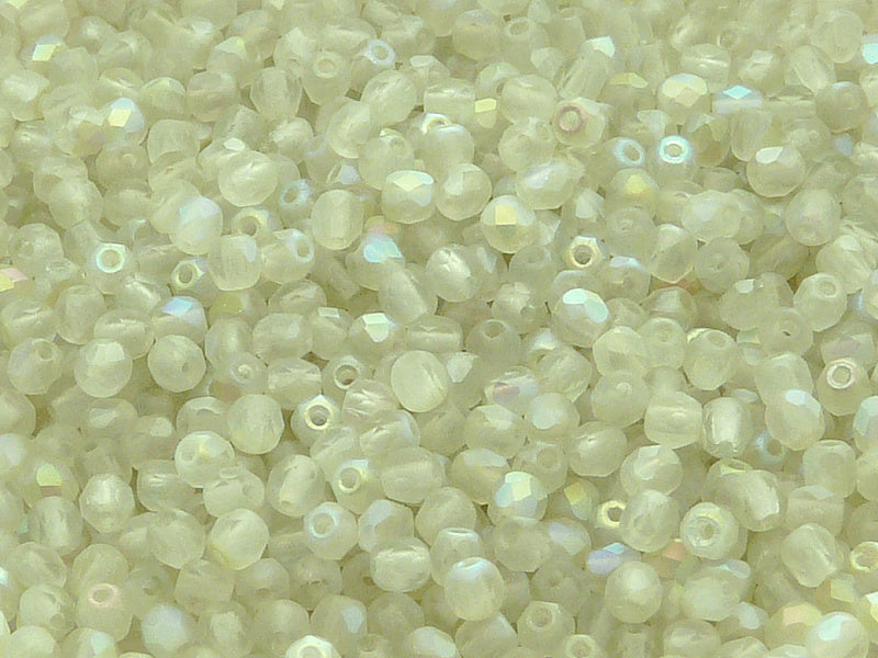 100 pcs Fire Polished Faceted Beads Round, 3mm, Crystal Matte Green Rainbow, Czech Glass