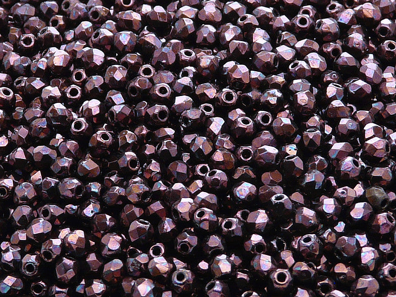 100 pcs Fire Polished Faceted Beads Round, 3mm, Jet Iris Luster, Czech Glass
