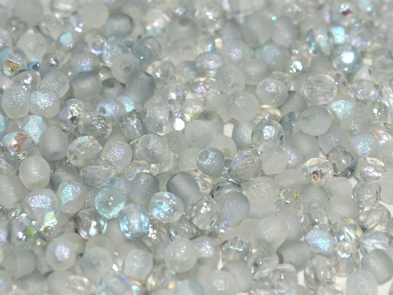 100 pcs Fire-Polished Faceted Beads Round 3mm, Czech Glass, Crystal Etched Blue Rainbow