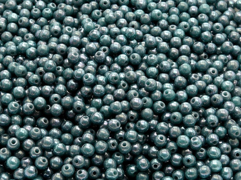 100 pcs Round Pressed Beads, 3mm, Opaque Turquoise Green Nebula, Czech Glass