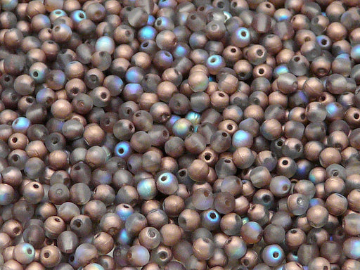 100 pcs Round Pressed Beads, 3mm, Crystal Matte Copper Rainbow, Czech Glass