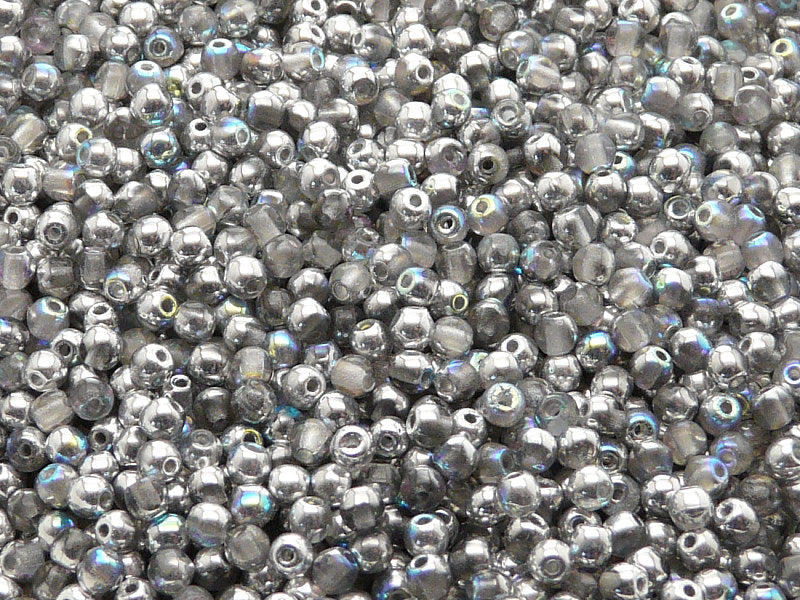 100 pcs Round Pressed Beads, 3mm, Crystal Silver Rainbow, Czech Glass