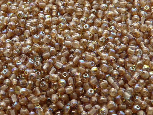 100 pcs Round Pressed Beads, 3mm, Crystal Brown Rainbow, Czech Glass