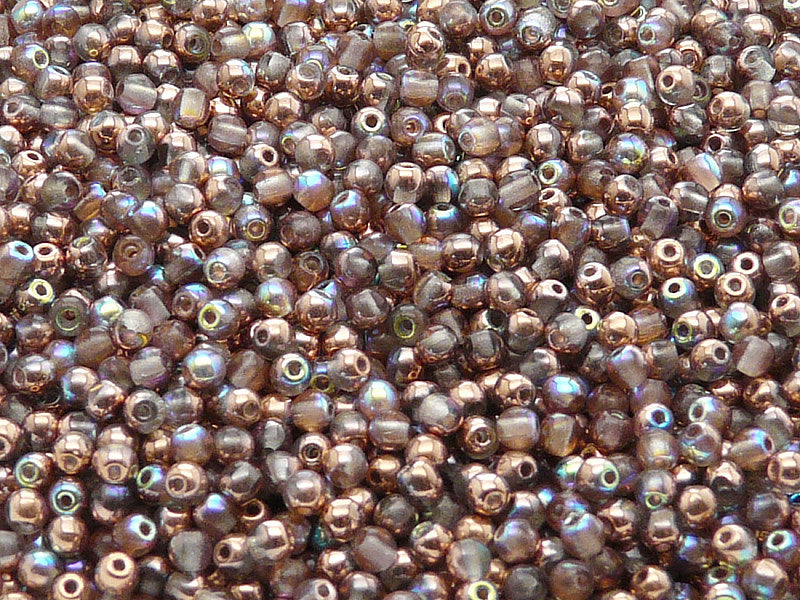 100 pcs Round Pressed Beads, 3mm, Crystal Copper Rainbow, Czech Glass