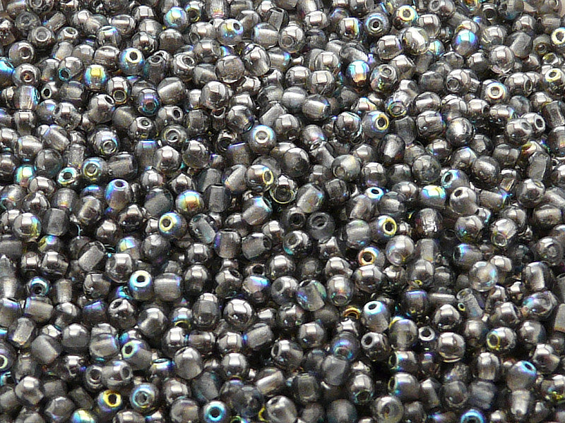 100 pcs Round Pressed Beads, 3mm, Crystal Graphite Rainbow, Czech Glass