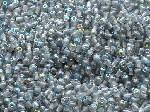 100 pcs Round Pressed Beads, 3mm, Crystal Blue Rainbow, Czech Glass