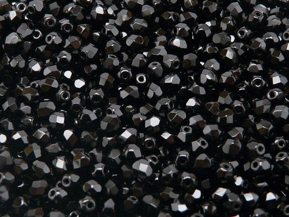 100 pcs Fire Polished Faceted Beads Round, 4mm, Jet Black, Czech Glass