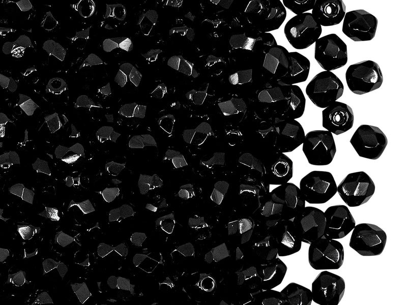 100 pcs Fire Polished Faceted Beads Round, 4mm, Jet Black, Czech Glass