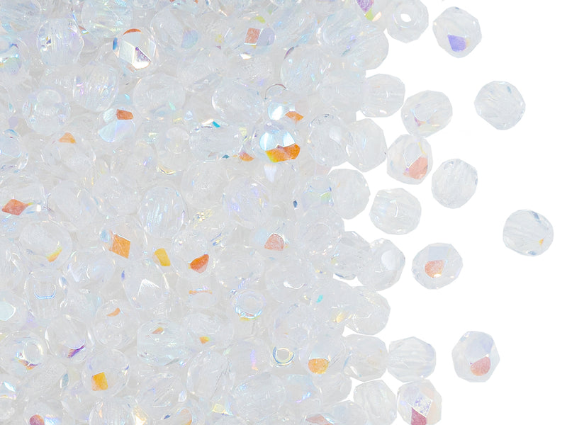 100 pcs Fire Polished Faceted Beads Round, 4mm, Crystal AB, Czech Glass