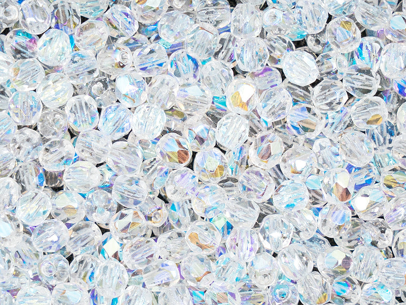 Set of Round Fire Polished Beads (3mm, 4mm, 6mm), 2 colors: Crystal AB and Crystal Full Labrador, Czech Glass