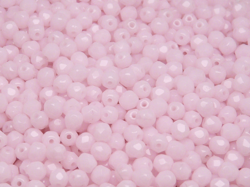 100 pcs Fire Polished Faceted Beads Round, 4mm, Pink Opal, Czech Glass