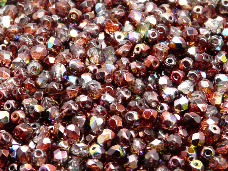 100 pcs Fire Polished Faceted Beads Round, 4mm, Magic Red Brown, Czech Glass