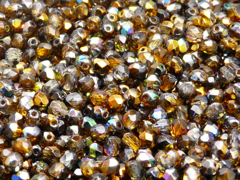 100 pcs Fire Polished Faceted Beads Round, 4mm, Magic Orange Gay, Czech Glass
