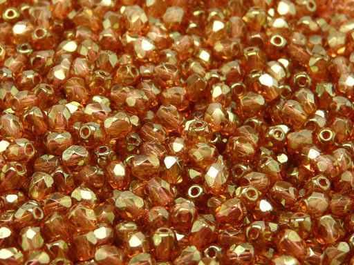 100 pcs Fire Polished Faceted Beads Round, 4mm, Crystal Red Luster, Czech Glass