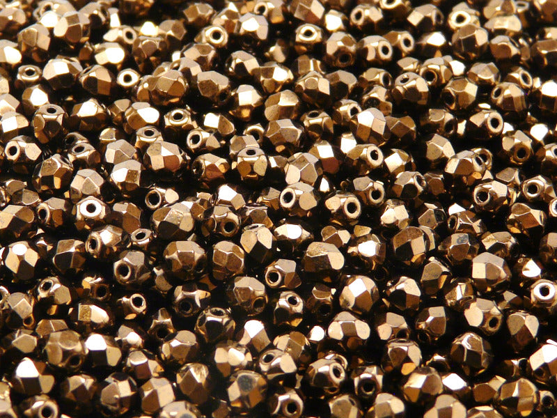 100 pcs Fire Polished Faceted Beads Round, 4mm, Jet Bronze Luster, Czech Glass