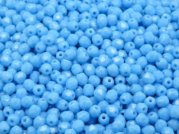 100 pcs Fire Polished Faceted Beads Round, 4mm, Opaque Turquoise Blue, Czech Glass