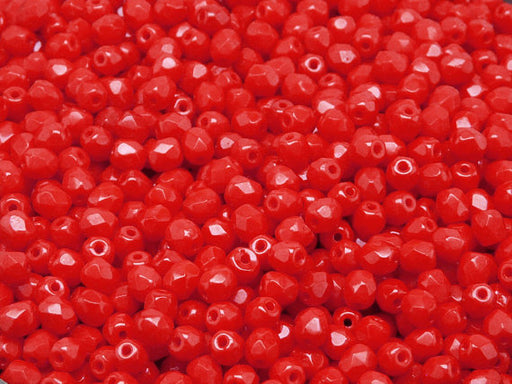 100 pcs Fire Polished Faceted Beads Round, 4mm, Opaque Coral Red, Czech Glass