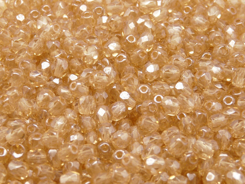 100 pcs Fire Polished Faceted Beads Round, 4mm, Crystal Topaz Luster, Czech Glass