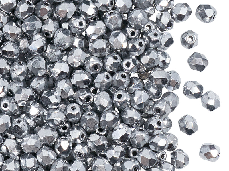 Set of Round Fire Polished Beads (3mm, 4mm, 6mm), 2 colors: Chalk White and Crystal Full Labrador, Czech Glass