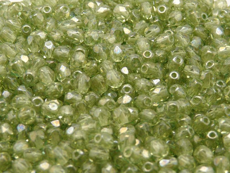100 pcs Fire Polished Faceted Beads Round, 4mm, Crystal Green Luster, Czech Glass