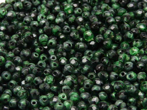100 pcs Fire Polished Faceted Beads Round, 4mm, Jet Half Green Moonlight, Czech Glass