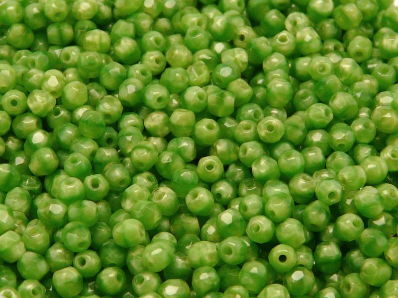 100 pcs Fire Polished Faceted Beads Round, 4mm, Opaque Green Moonlight, Czech Glass