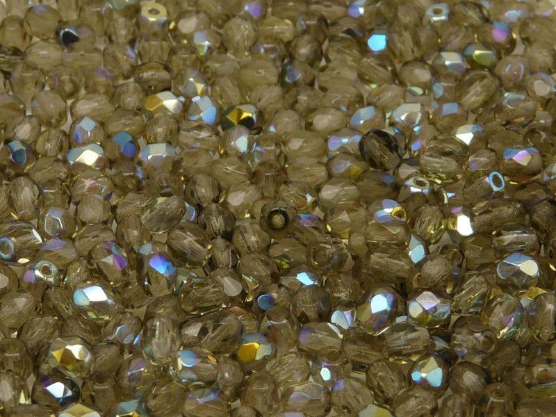 100 pcs Fire Polished Faceted Beads Round, 4mm, Black Diamond AB, Czech Glass
