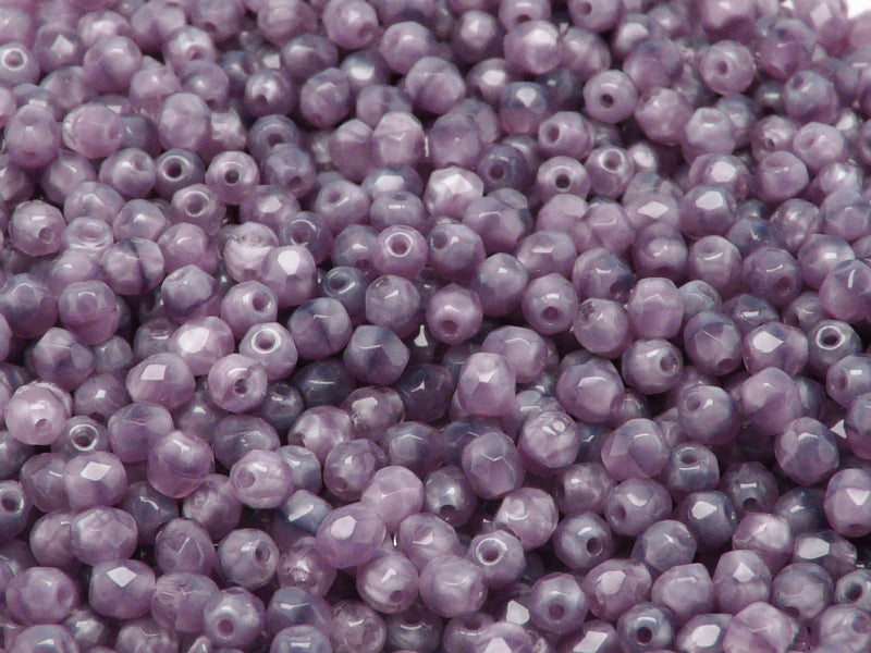 100 pcs Fire Polished Faceted Beads Round, 4mm, Violet Moonlight, Czech Glass