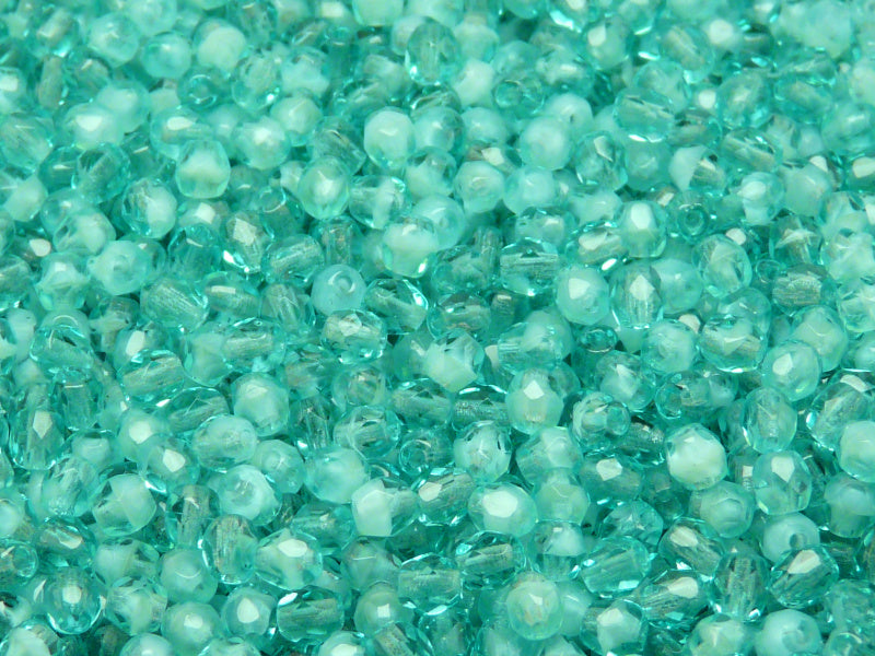 100 pcs Fire Polished Faceted Beads Round, 4mm, Dark Green Moonlight, Czech Glass